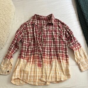 Bleached ombré dyed Plaid Button-Up Shirt